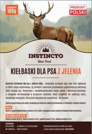 Instincto Kiełbaski dla psa z jelenia 100g